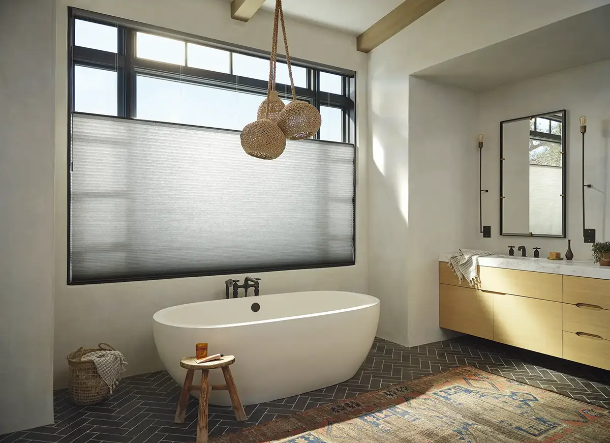 Honey comb shade in bathroom