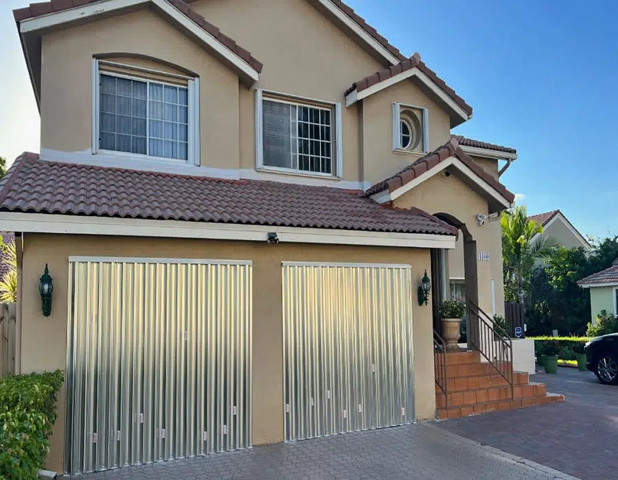 Storm panels on garage door