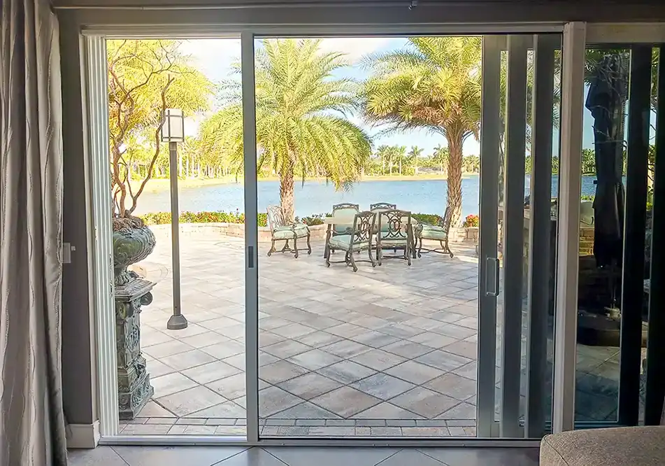 Looking out to patio with screendoor opened