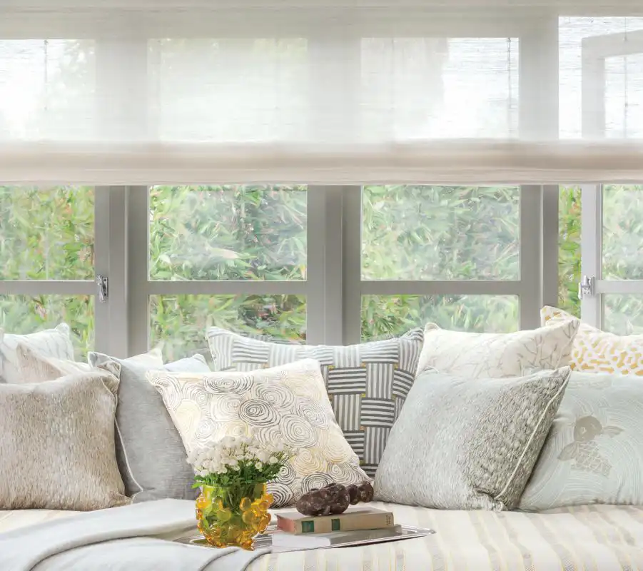 hartmann-and-forbes-couch-woven Kitchen with floor to ceiling window coverings